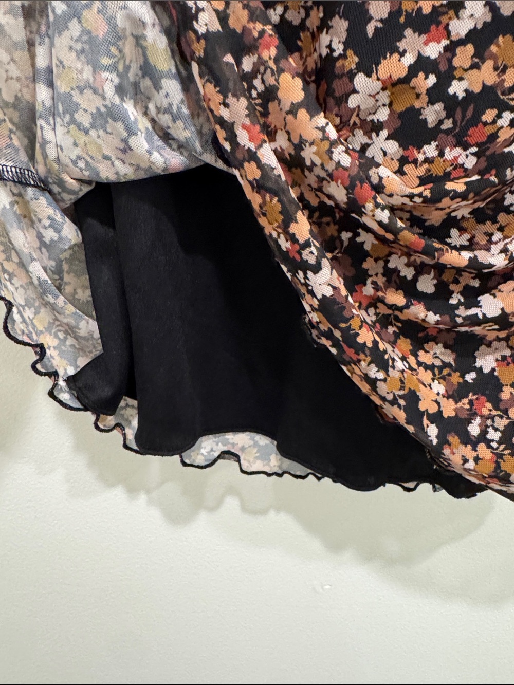Floral Print Black Mini Skirt with Brown and Tan Accents - Picture 3 of 6